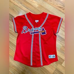 Atlanta Braves Red Majestic Blank Jersey, Women’s Small
